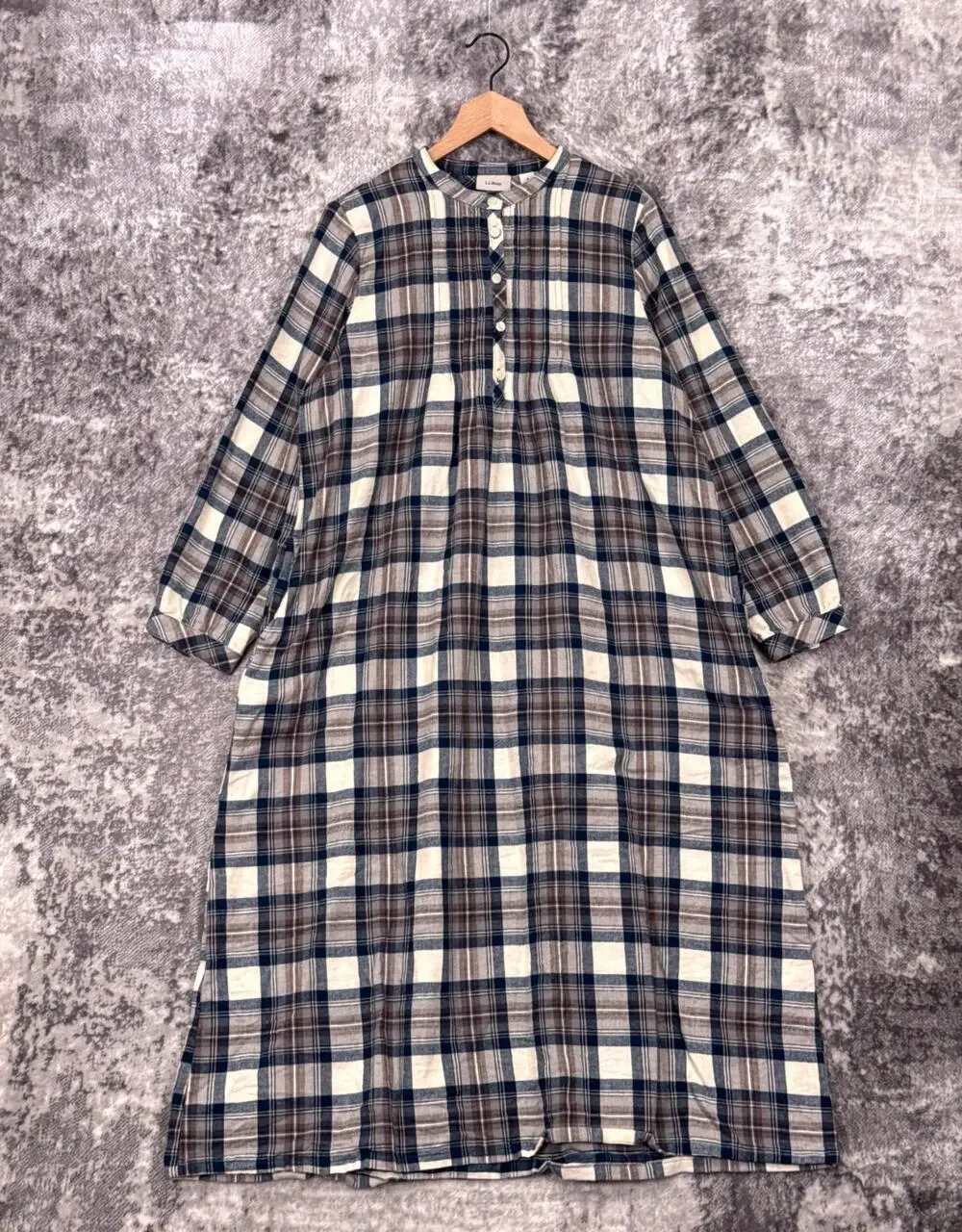 LL Bean Dobby Flannel Nightgown Dress Medium Womens Plaid